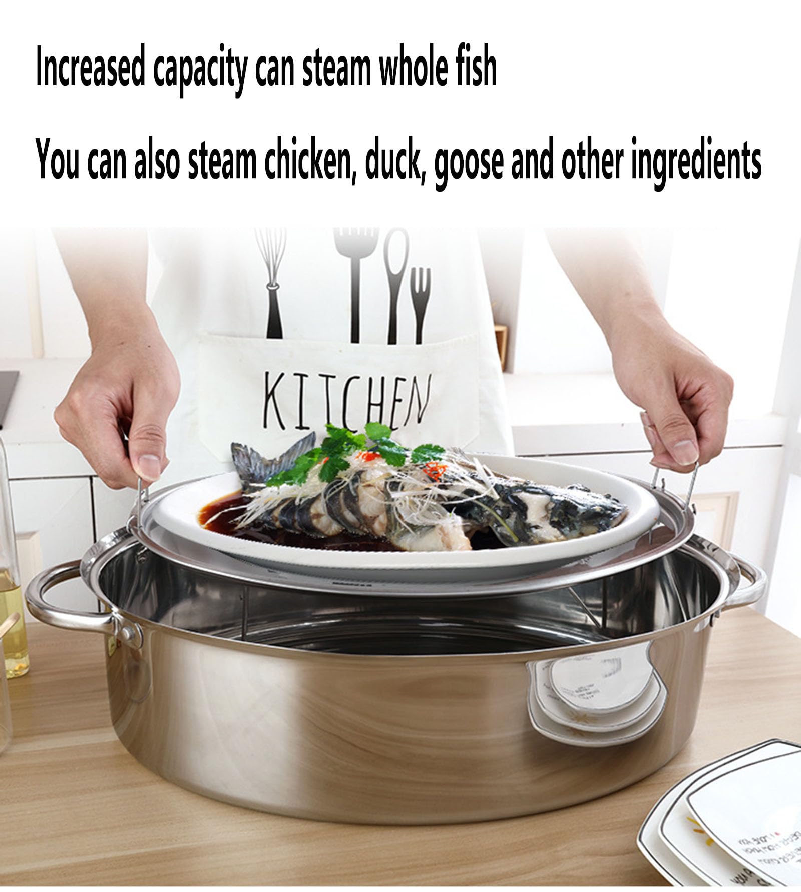 Generic Specialty Stainless Steel Covered Oval Roaster Turkey Roaster Pan with Steamer Rack and Lid Portable Baking Tray for Oven Cooking Grilling Turkey Chicken at Home or Thanksgiving,large(Large)