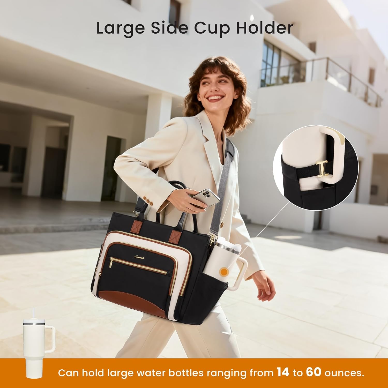 LOVEVOOK Teacher Tote Bag for Women,Laptop bag with Large Cup Holder,Work bag with Accordion File Organizer Pocket,Multi-Pockets Professional Diaper Bag Nurse Bag,Handbag Purse for Work,College,Daily - Image 4