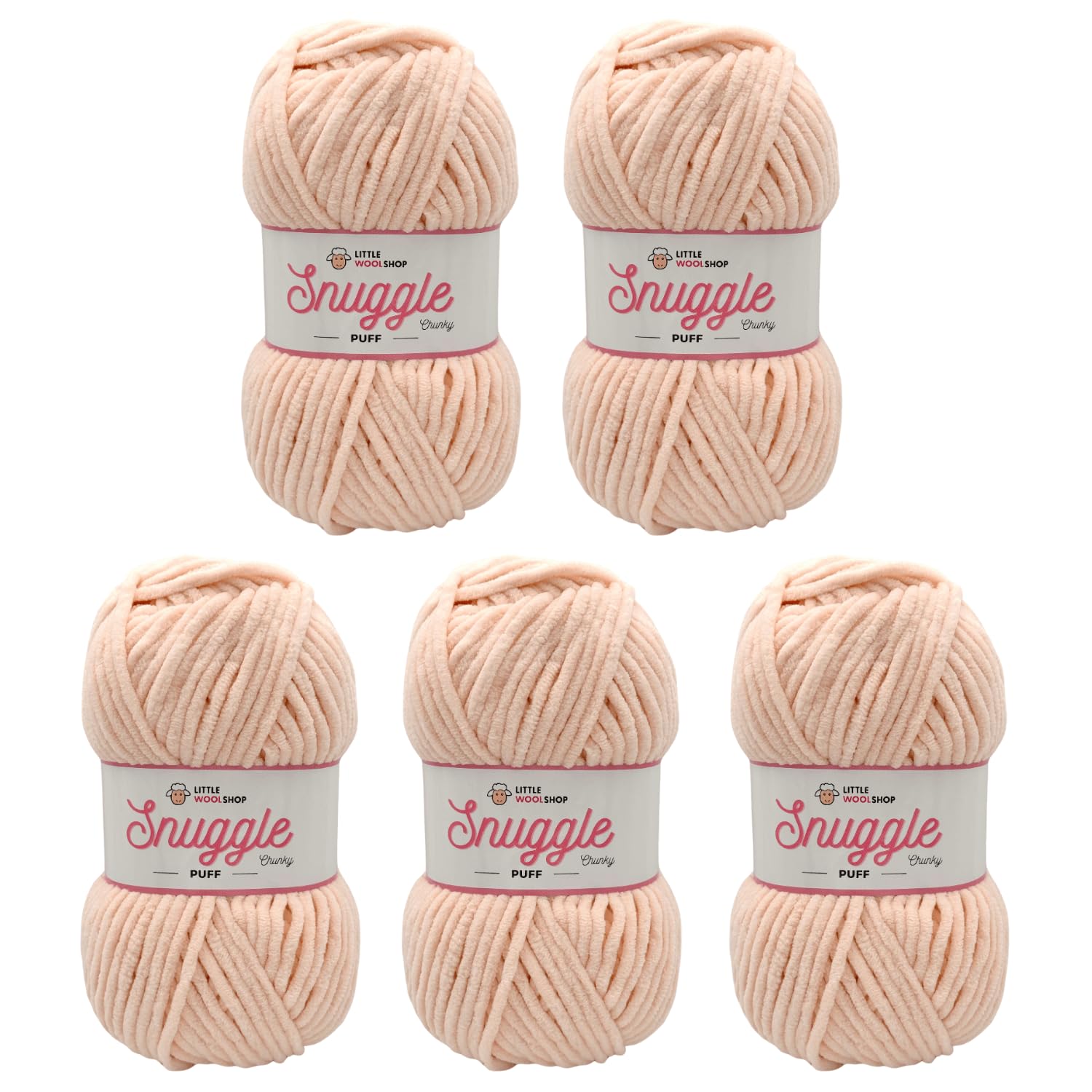 LittleWoolShop Snuggle Puff Chunky Chenille Yarn 100g - 100% Supersoft Polyester (Rosé Blush 4326, Pack of 5)