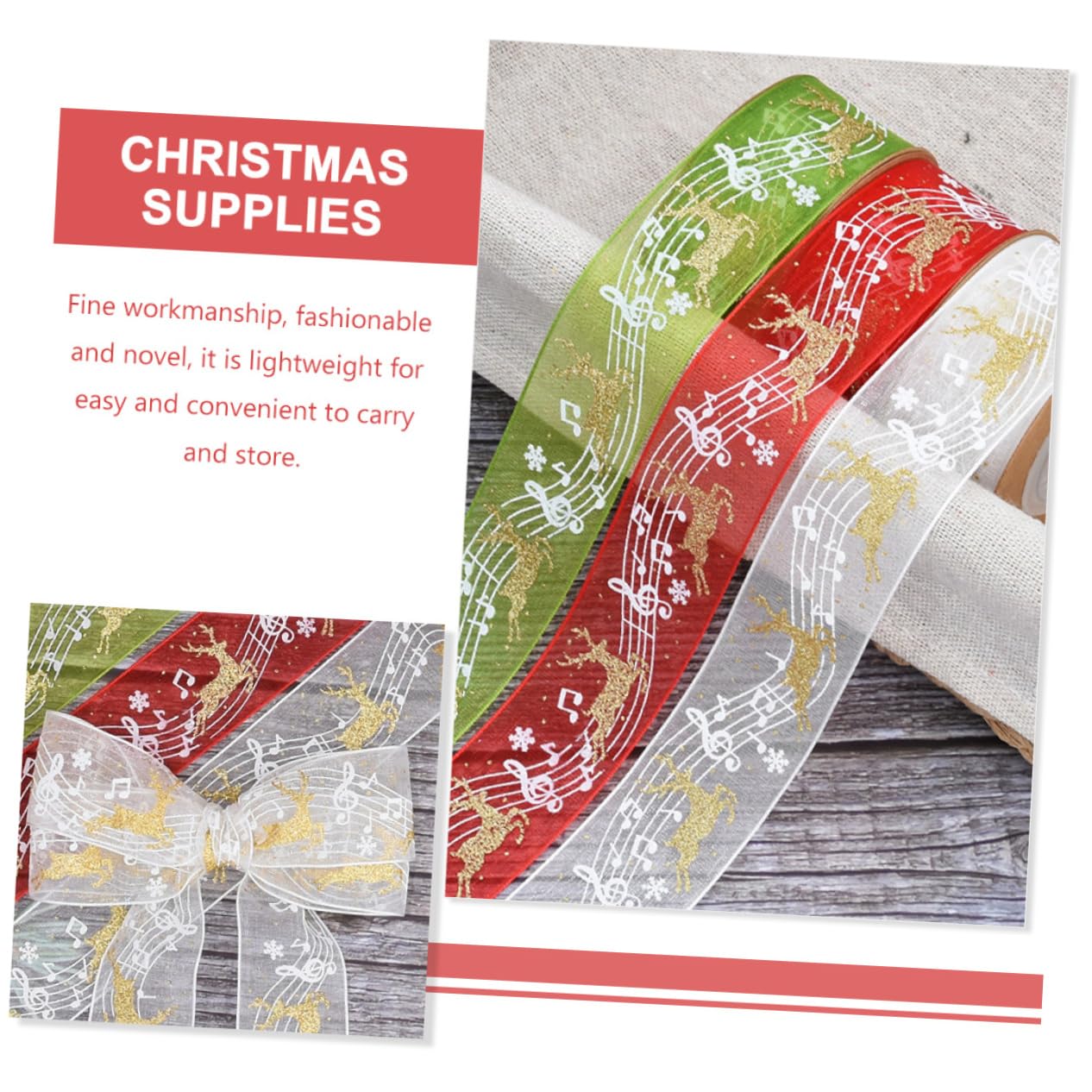 SHINEOFI 15stücke Teiliges Weihnachtsband Noten Und Elch-muster Pro Dekorative Ribbons Für Party-dekoration Für Bastelarbeiten Und Weihnachtsfeiern
