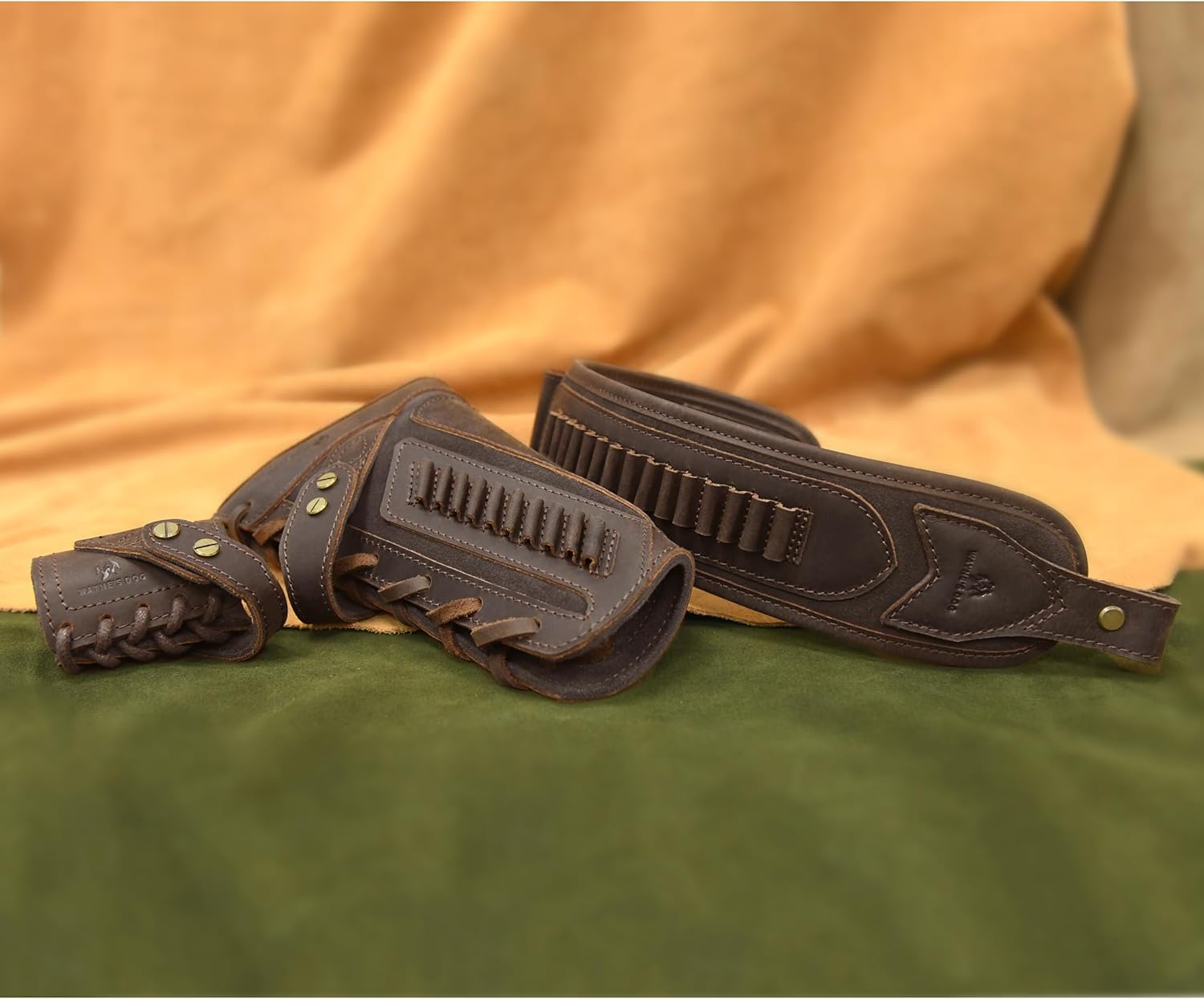WAYNE'S DOG No Drill Leather Rifle Sling with Gun Buttstock for Lever Action .357 .30-30 .30-06 .44 .45-70MAG, .22LR