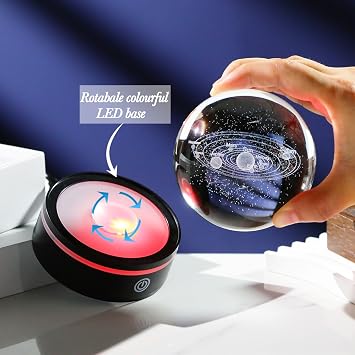 Arikyrist 8cm Crystal 3D Solar System Rotatable Ball Gifts for Men Kids [Energy Class G]