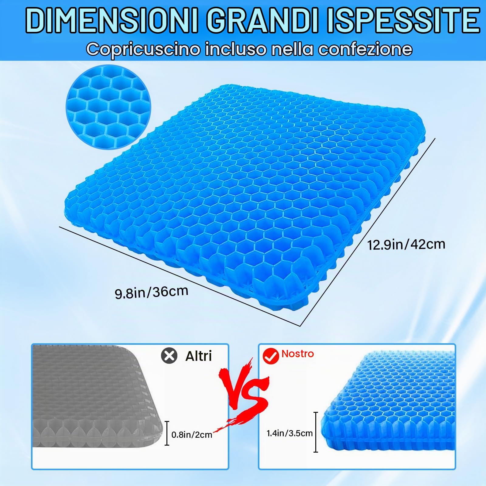 Cuscino In Gel, Cuscini In Gel Spesso Per Fondo Del Sedile Cuscino Morbido Cuscini Sedile Auto Ufficio Casa Sedia A Rotelle Kit (Colore-1)