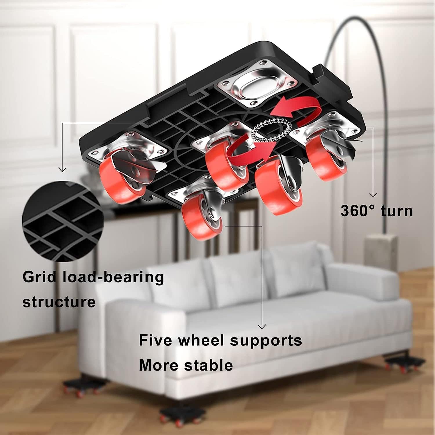 Kit di trasloco per mobili, resistente, con barra di sollevamento e 4 carrelli con ruote, capacità di 199,6 kg, per spostare facilmente divani, frigoriferi, armadi