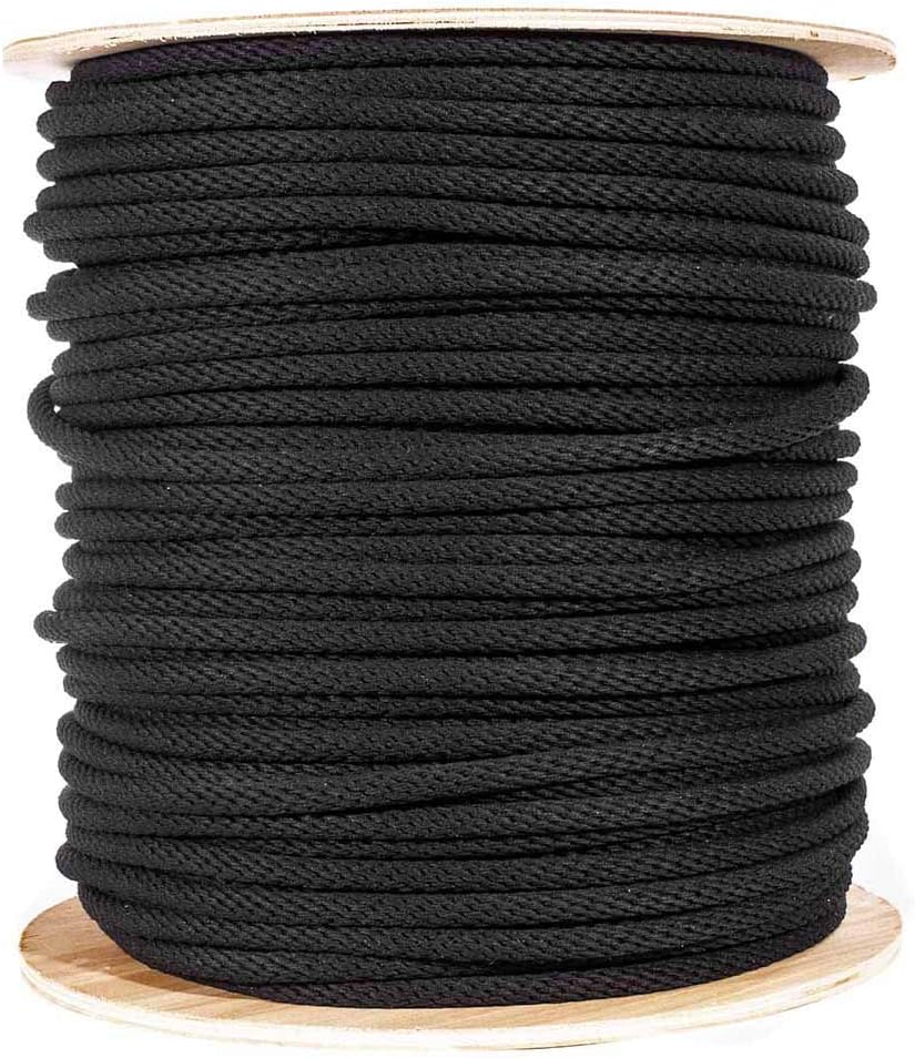 Theater Cord - Unglazed - 3/8 Inch - 100 Feet - Multipurpose Utility Line - Black Cotton Shade Cord