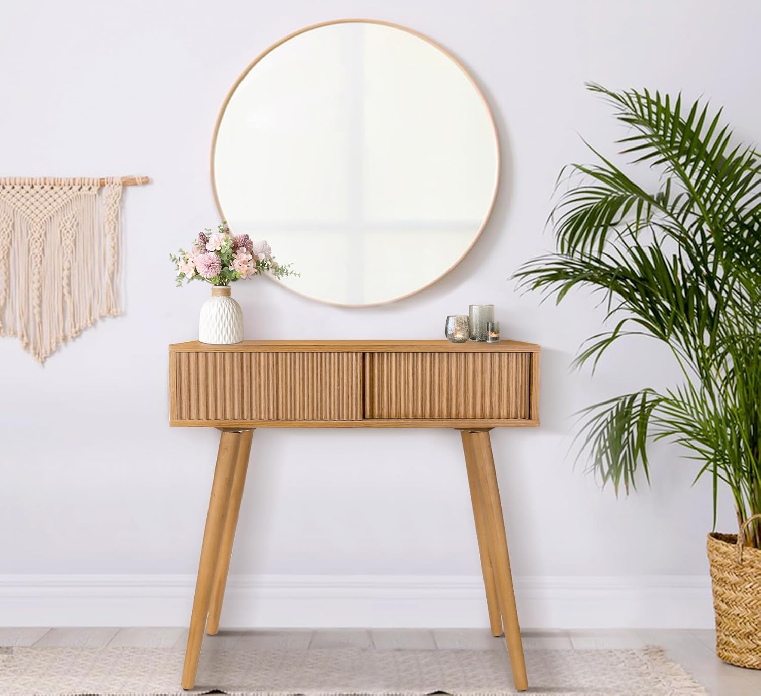 Console Table, Small Console Tables for Entryway，31" Vanity Desk Fluted Dresser Side Table, Brown Entry Table Narrow Console Table Modern Hallway Table Modern Sofa Table for Living Room