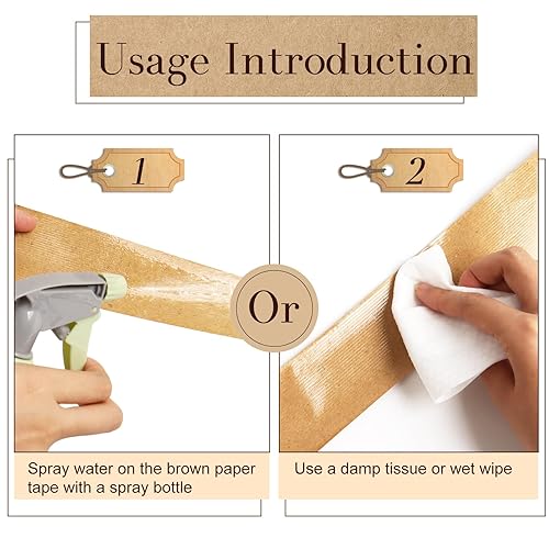 Miniatura 4 de Paquete de 2 cintas de embalaje marrones, cinta activada por agua, cinta de papel marrón para envío, almacenamiento, manualidades (1.890 in x 59