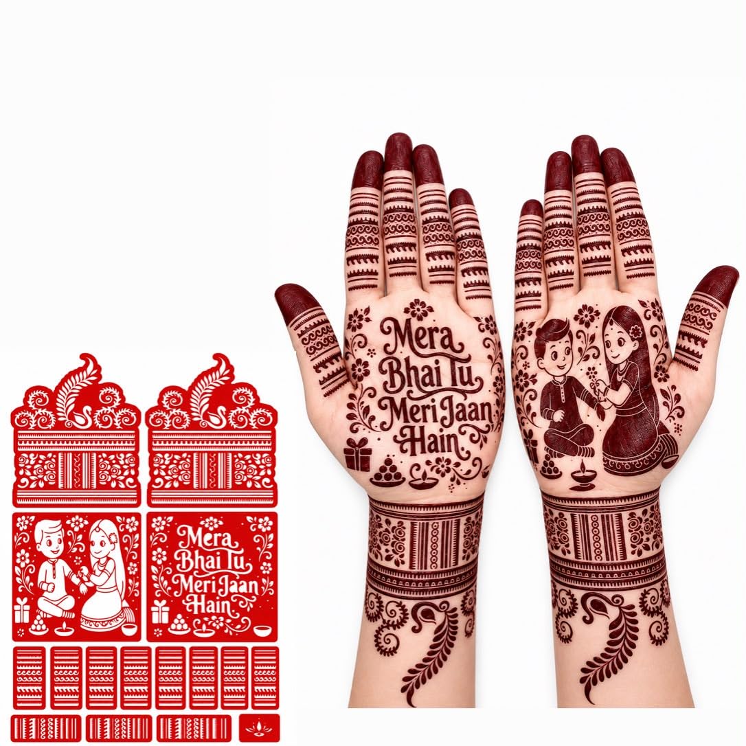 Traditional Raksha Bandhan Mehndi Sticker for Women & Girls | Temporary Hand Tattoo Stencil Sheets | Self Adhesive Mehendi Design for Hands, Palm & Forearm | Festival, Karwa Chauth, Wedding & Bridal-picture-26