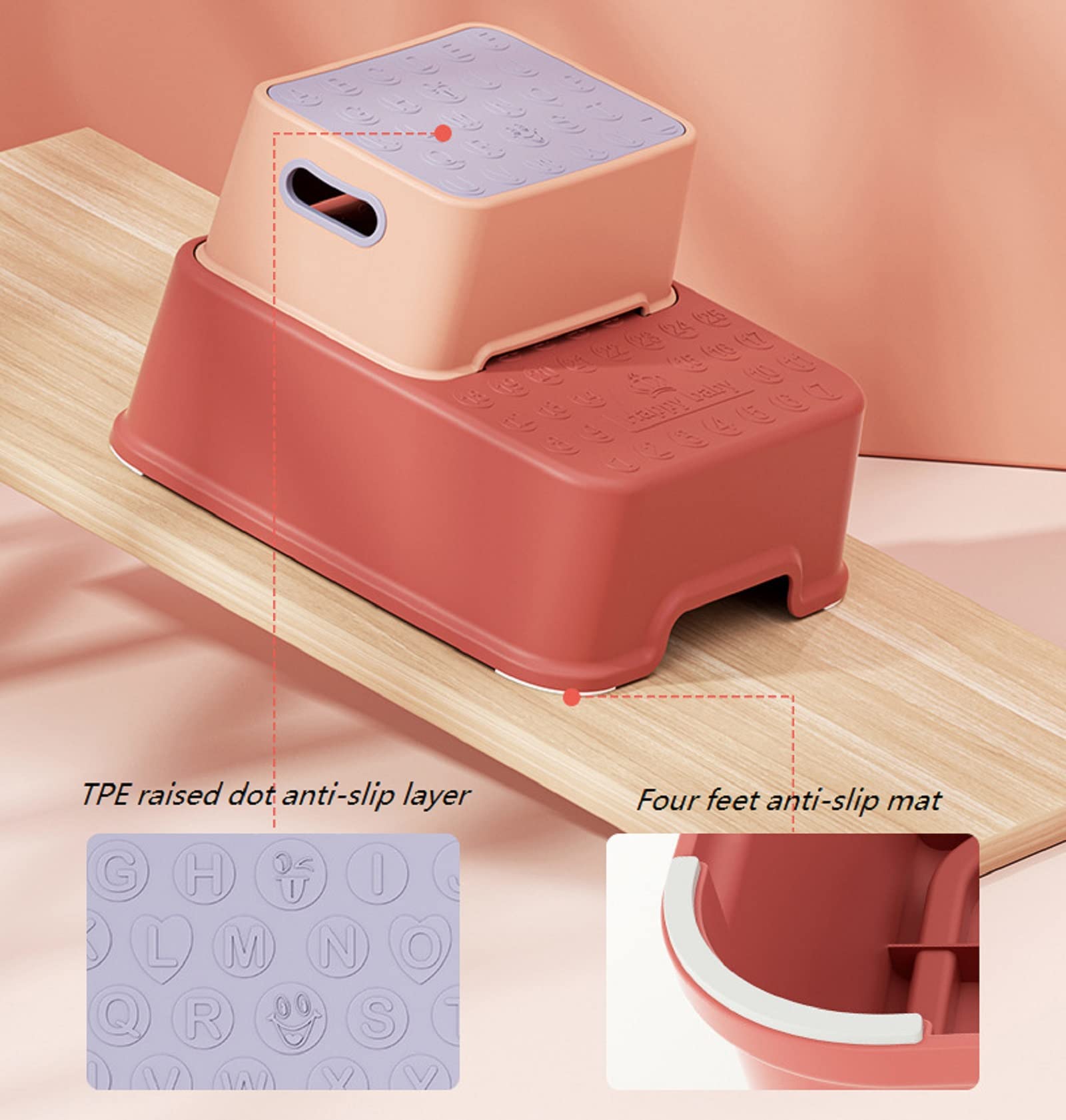 Taburete de Dos Pasos para niños, Taburete de Dos Pasos para niños pequeños, Taburete de Dos Pasos para bebés, Taburete de Dos Pasos para niños, baño y Cocina, diseño Robusto y práctico,A