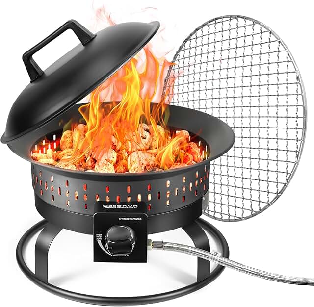 19″ Outdoor Portable Propane Fire Pit with Grill Grate, Cover&Carry Hand...