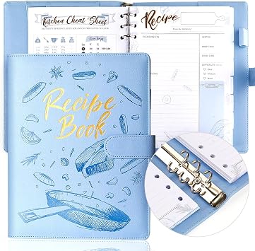 AISBUGUR Recipe Book, Blank Recipe Book to Write in Your Own Recipes,9 Ring DIY Recipe Notebook, Hardcover Recipe Binder, Personalized Recipe Organizer Binder with 160 Pages Lavender