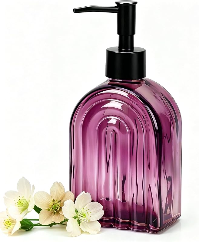 YYTSGG Dispenser de Sabonete em Vidro Roxo com Bomba Plástica, 400 mL