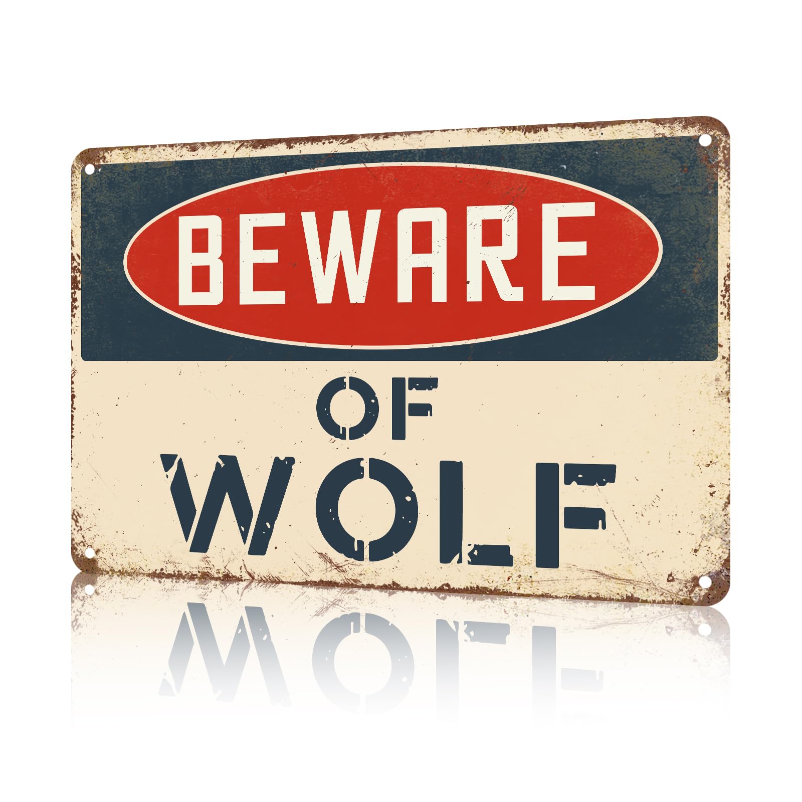 Anceky Beware Of Wolf Metal Sign Vintage Aluminum Sign Funny Tin Sign Wall Decor for Yard Home Cafe Kitchen Bar 12×16 Inch