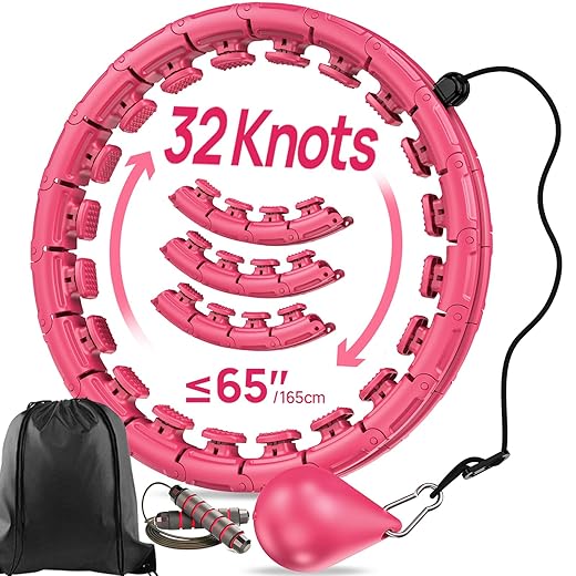 APzek Weighted Exercise Hoop Plus Size, 32 Knots Detachable & Size Adjustable for All People, 2 in 1 Abdomen Fitness Massage Non Fall Smart Hooola Hoop with Auto Spinning Ball
