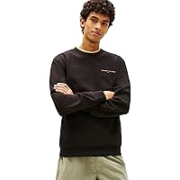 Tommy Jeans Felpa da Uomo Tjm Reg Linear Crew Ext Dm0Dm20249, Arancione (Nero/Bacio Solare Sbiadito)