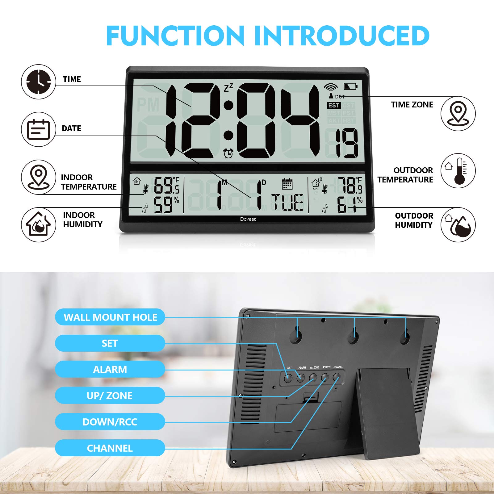 Atomic Clock DOVEET Digital Wall Clock with Jumbo Display Easy to