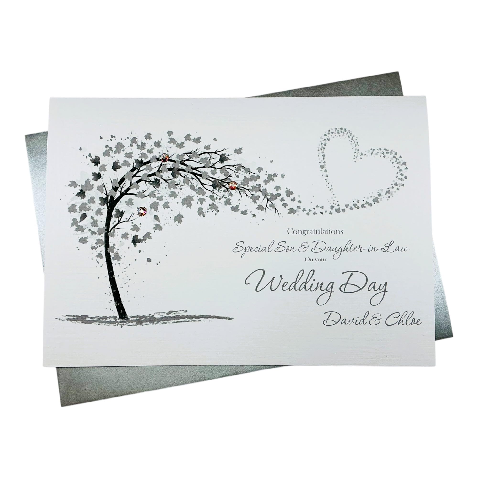 Son & Daughter-in-Law Wedding Day Card - Personalised Greeting Card, Congratulations Gift - Various Designs to Choose (Sweeping Heart - Son & DIL)