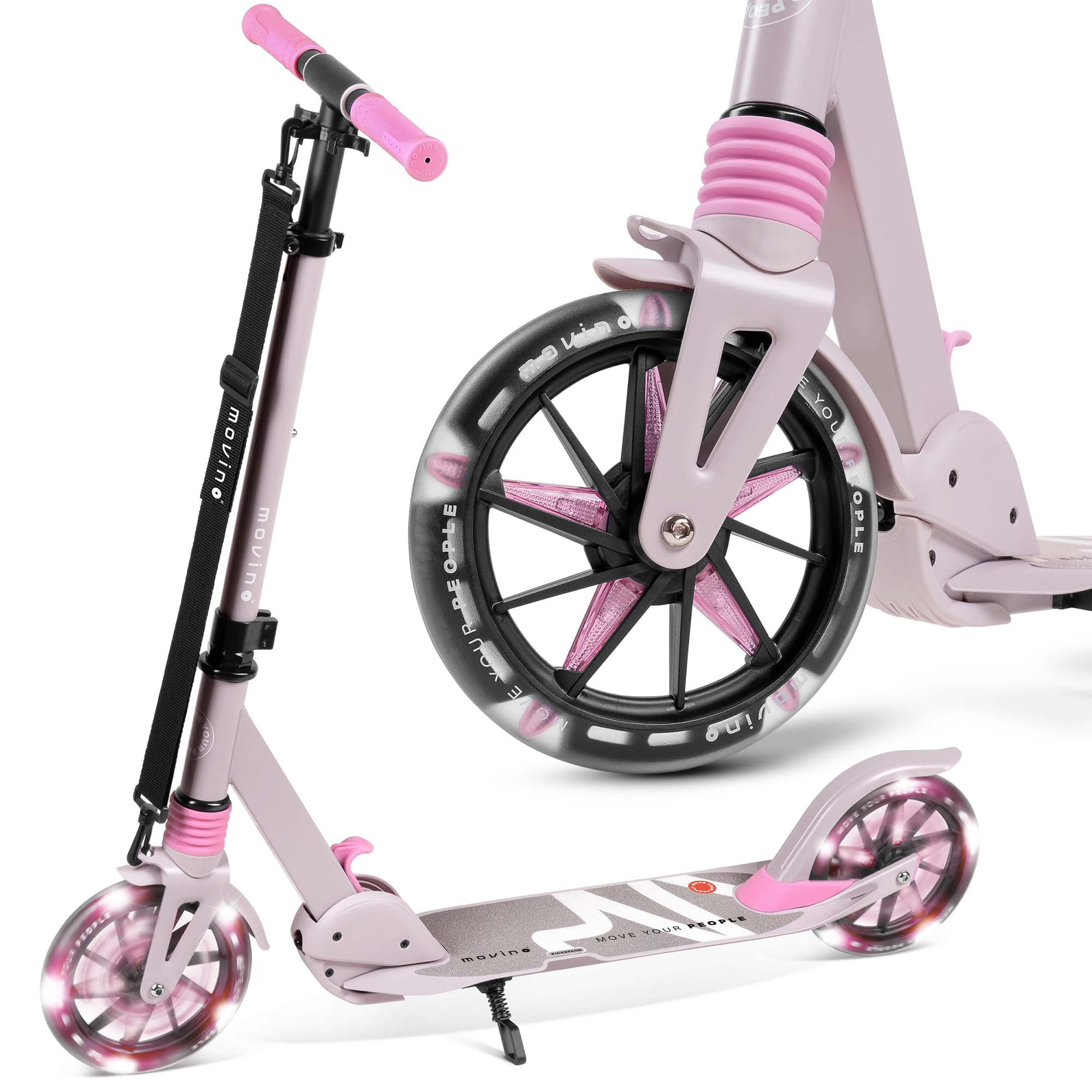 Movino City Light – LED-Cityscooter für Kinder und Jugendliche, Stoßdämpfer, 180 mm Räder, Höhenverstellbarer Lenker, rutschfeste Griffe