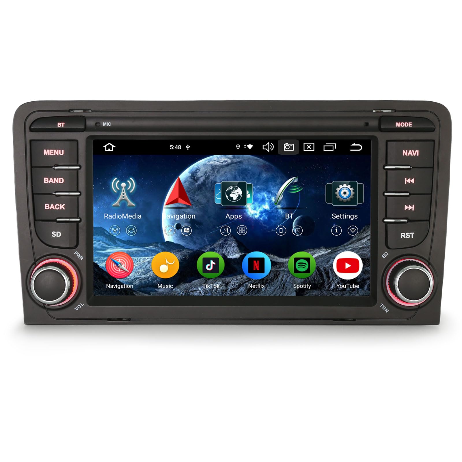 Erisin 7 Pollici 8-Core 4GB+64GB Autoradio 2 Din Android 14 GPS Navigatore per AUDI A3 S3 RS3 RNSE-PU Supporto Bluetooth 5.0 CarPlay Android Auto WiFi 4G DSP DAB+ USB FM Radio RDS OBD2 Canbus TPMS