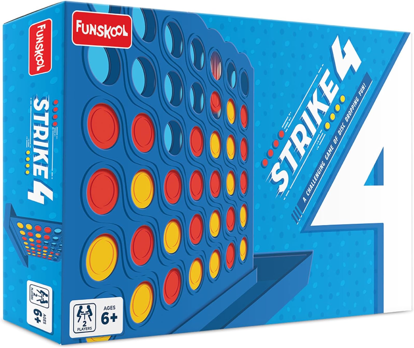 Funskool Strike 4, Classic Disc Dropping Game, Strategy Game, Board Game for Kids, Adults, Families, Educational, 2 Players, Family Fun, Activity Toy for Childrens, Gift Set for Kid, Ages 6+ Years