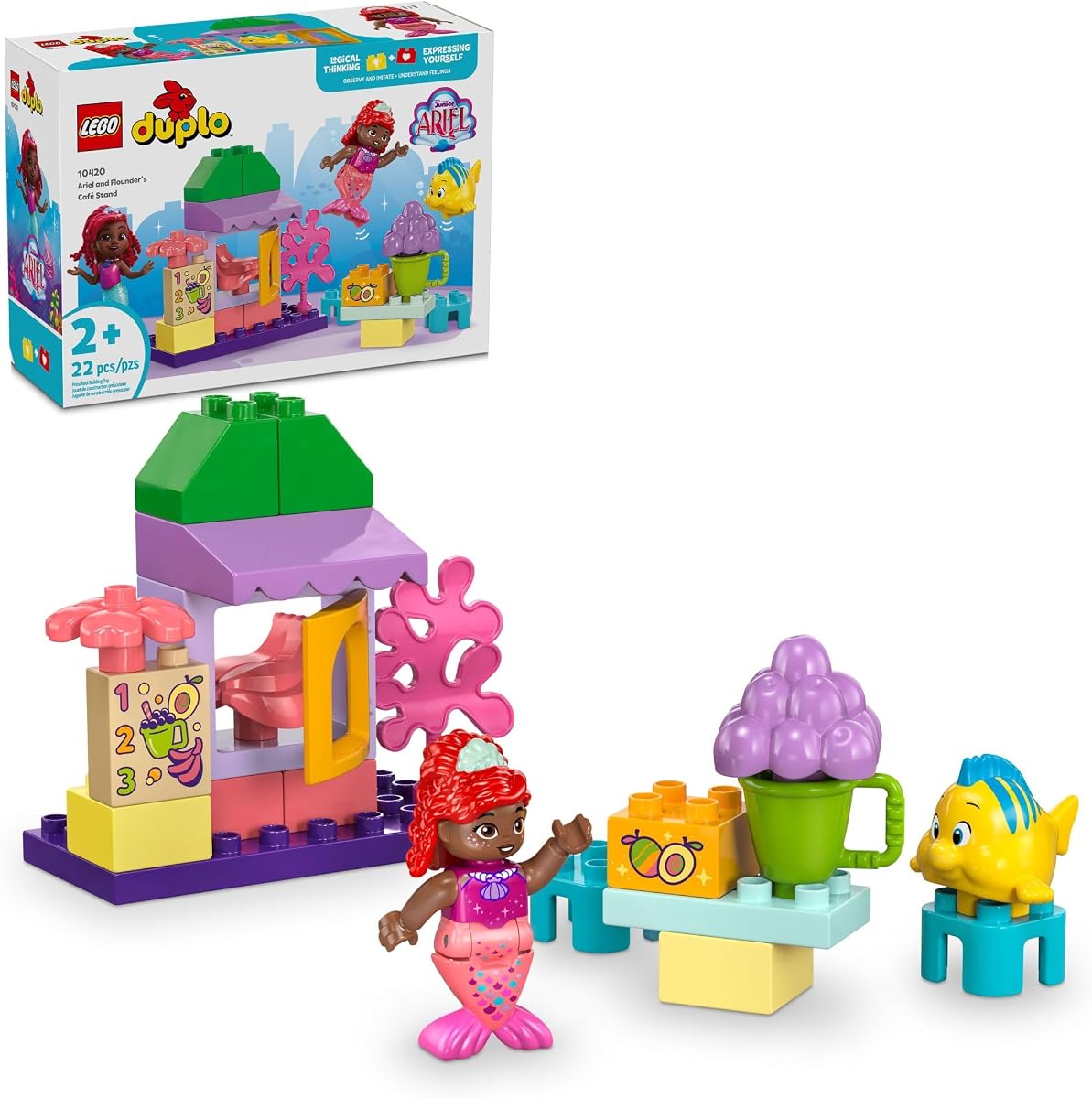 DUPLO Disney Ariel and Flounder’s Café Stand The Little Mermaid Toy, Educational Toy, Kids Play Food and Fruit, Kids Learning Toy, Building Set for Preschool Kids Ages 2 and Up, 10420