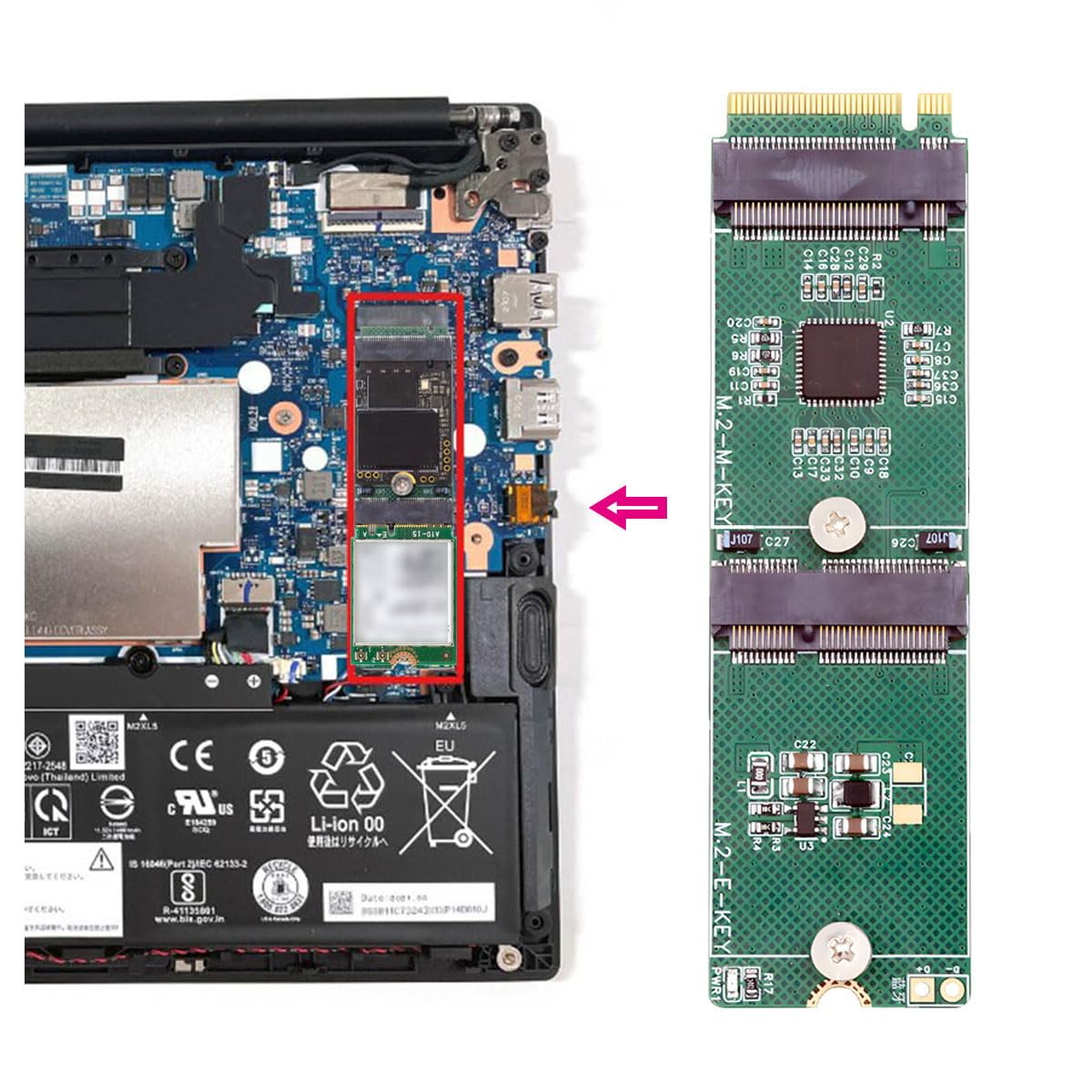 NGFF NVME Riser Card M-Key to Dual Ports Key-M M.2 NGFF NVME SSD Adapter PCIE Packet Switch Compatible with NAS Industrial Control Motherboard