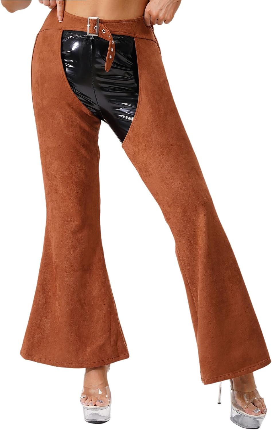 Jugaoge Unisex Adult Open Crotch Cowboy Chaps Hippies Motorcycle Rave Chaps Long Pants for Halloween Party