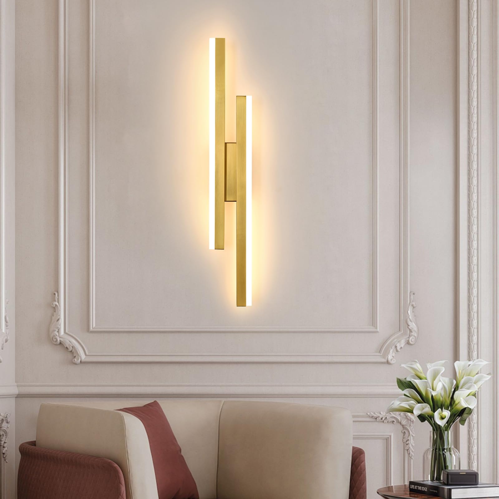 DELIPOP Aplique Pared Interior LED, 16W Lámpara de Pared Dorado, Simple Iluminación Interior Luz de Pared para Sala de Estar, Dormitorio, Pasillo, 3000K/4500K/6500K
