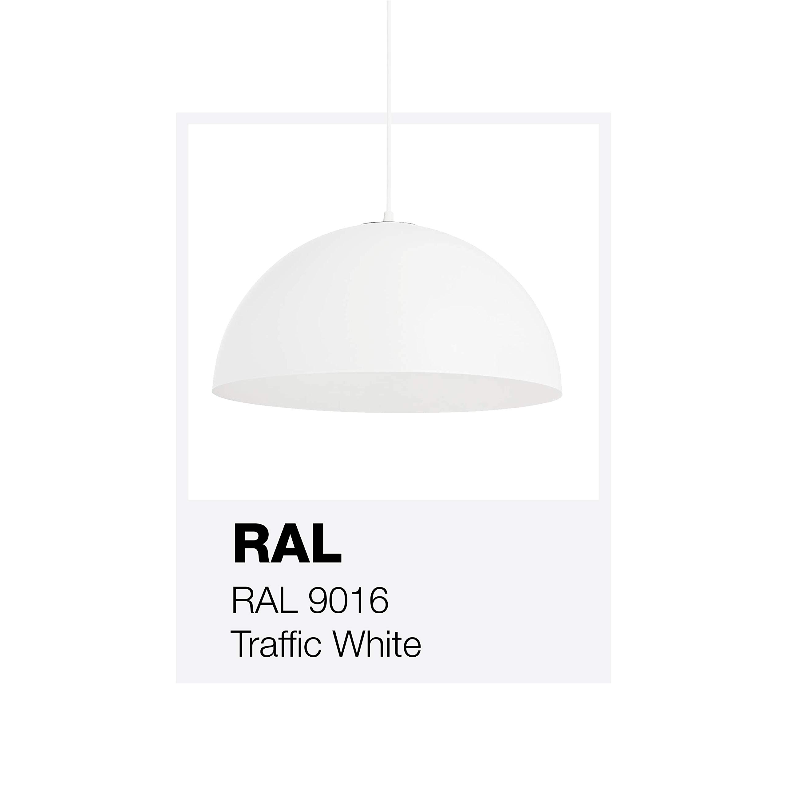 L+ Lampadario a Sospensione Moderno per Cucina e Soggiorno | Lampada Mezza Sfera Metallo 40cm E27 | Design Industriale Made in Italy (Bianco RAL 9016, Cavo 80cm)