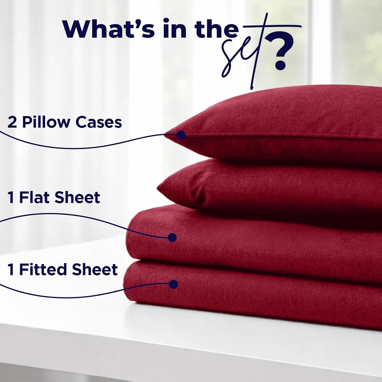 DAN RIVER Queen Jersey Sheet Set | Luxury 100% Cotton Bed Sheets | T-Shirt Sheets | All Season Bedding | Soft Comfortable Deep Pocket Jersey Cotton Bed Sheets (4Pc, Queen, Burgundy)