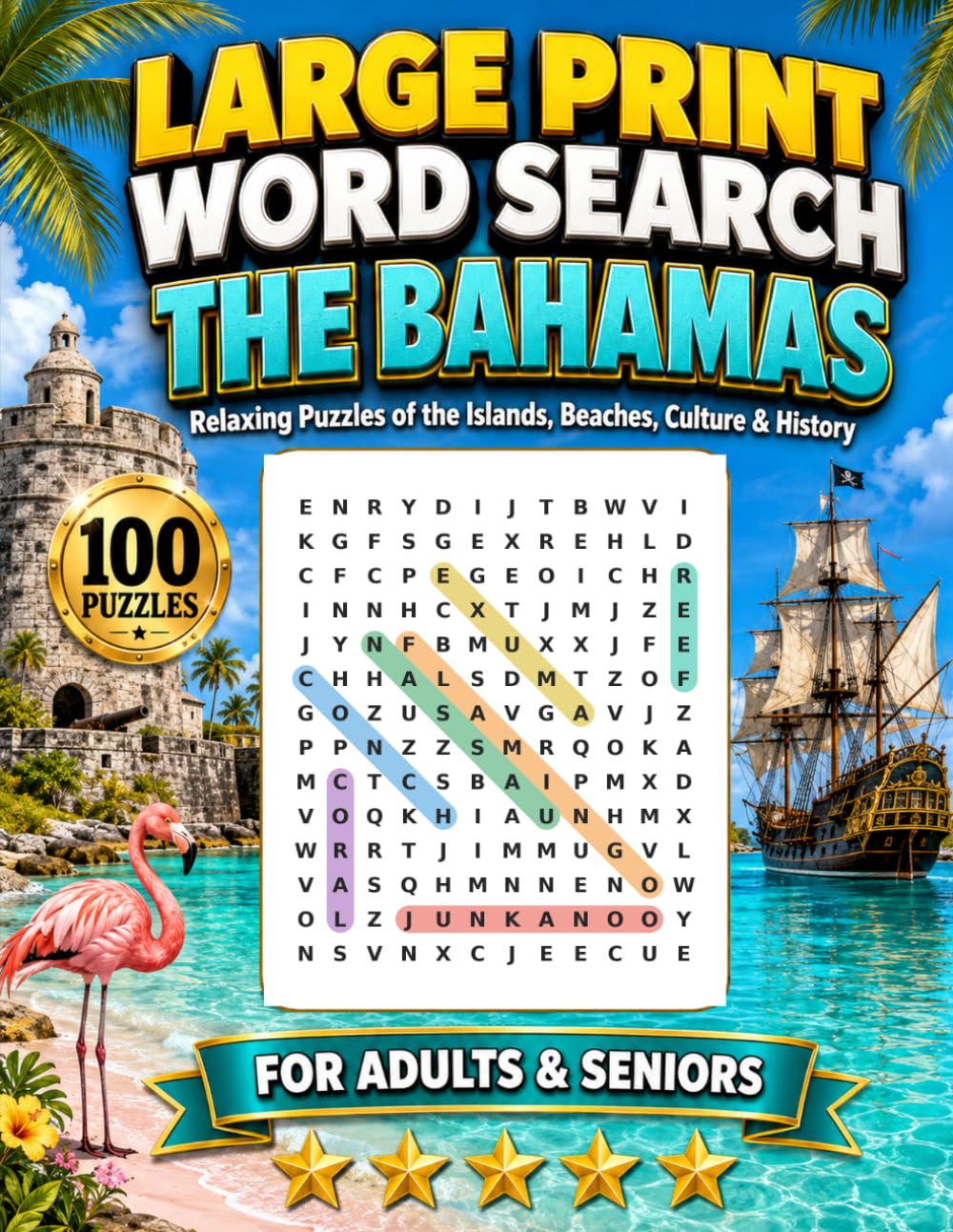 Large Print Word Search The Bahamas: 100 Relaxing Puzzles of the Islands, Beaches, Culture & History for Adults & Seniors (Large Print Caribbean Word Search)