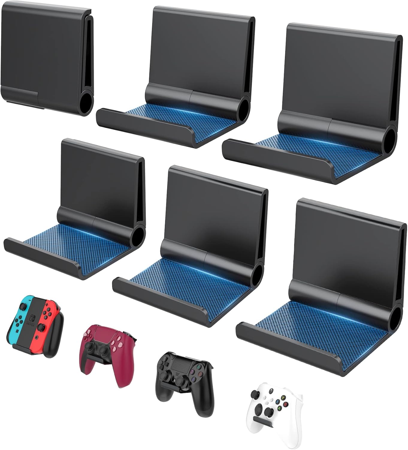 6 Pack Foldable Controller Wall Mount Holder for Xbox PS5 PS4 PS3 Switch Pro Strong Adhesive