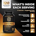 Nutratology® Organic Lion's Mane Mushroom Capsules - Nootropic Functional Mushroom Supplements Made With 40% Polysaccharides & >20% Beta-Glucan | Supports Memory, Cognition & Brain Health - 120 Count