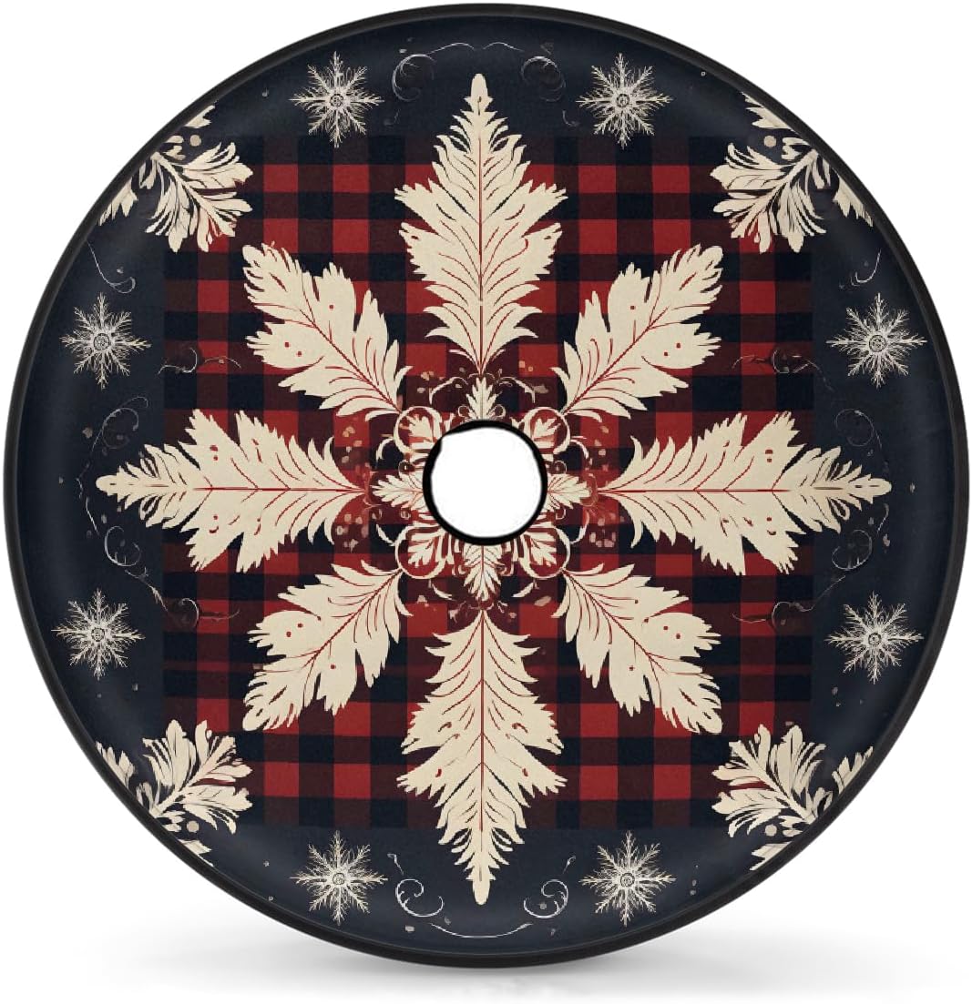 Snowflake Red Plaid 17inch Spare Tire Cover with Backup Camera - Waterproof Dustproof Universal Wheel Cover for Jeep, Trailer, RV, SUV, Truck, Camper
