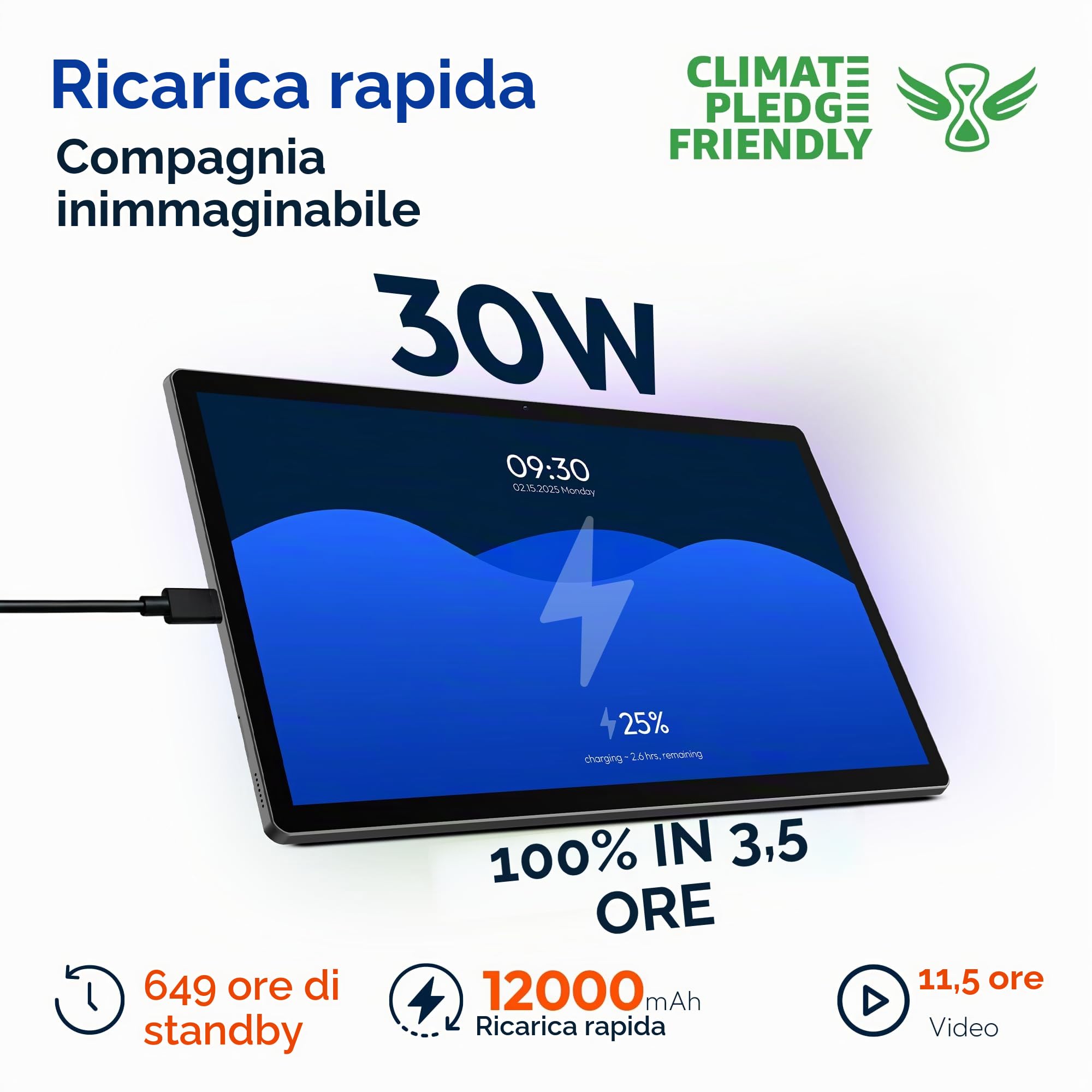 Helio G99 Octa-Core 15,6", tablet grande con caricabatterie rapido da 30 W, RAM 8 GB + 256 GB ROM (1 TB TF), 12000 mAh, WiFi, fotocamera da 32 MP