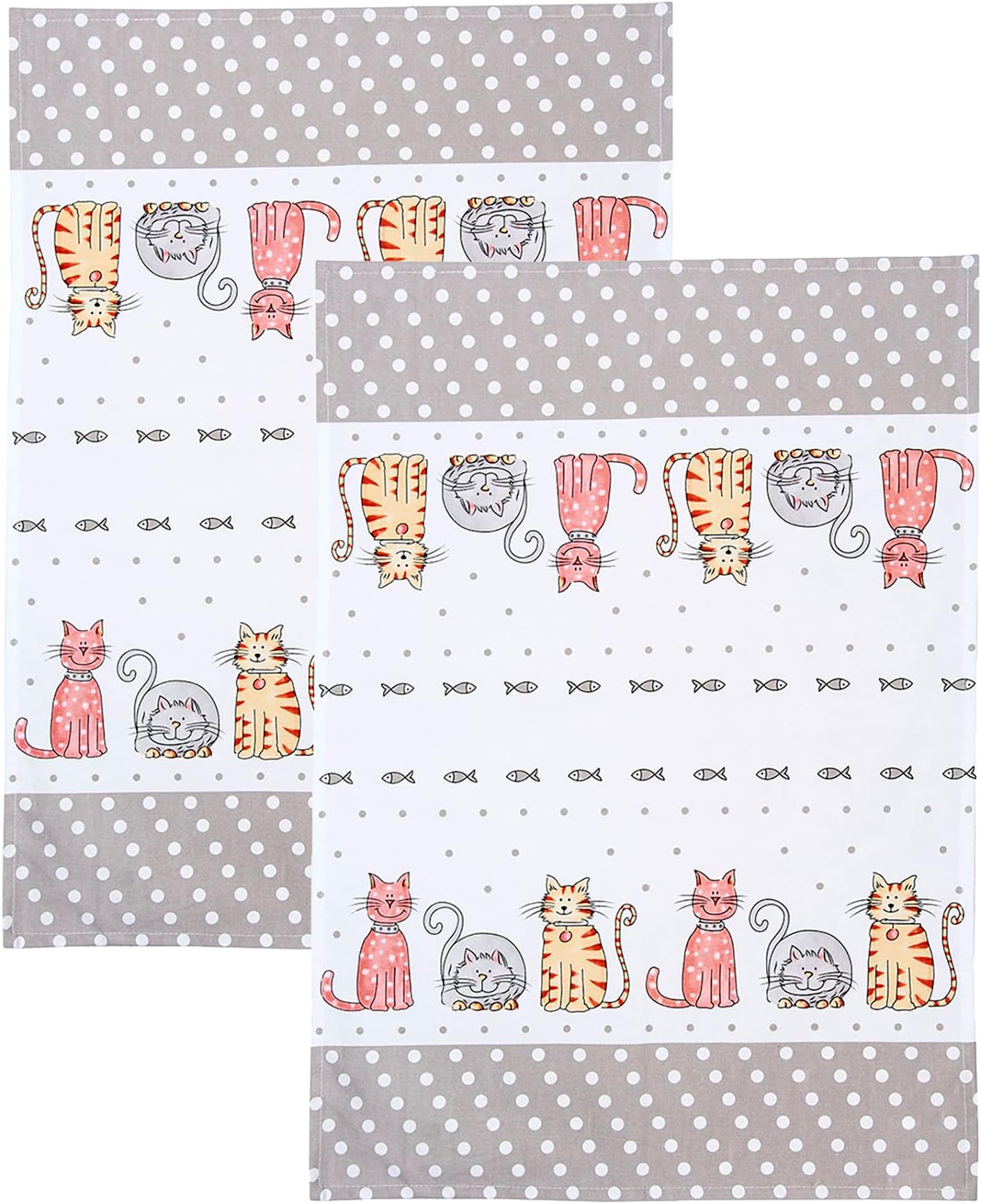 SPOTTED DOG GIFT COMPANY Tea Towels for Kitchen, Pack 2 pcs Dish Towels 100% Cotton Absorbent, 70 x 50cm, Cute Cat Themed Kitchen Accessories & Gifts for Cat Lovers