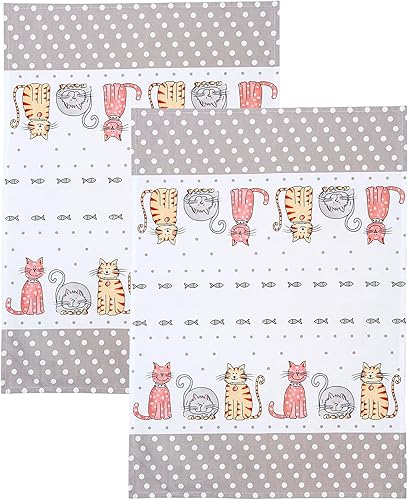 SPOTTED DOG GIFT COMPANY Toallas de cocina para gatos, paquete de 2 toallas decorativas para platos, 100% algodón absorbente, juego de toallas de