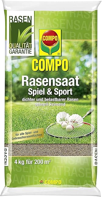 COMPO Compo Rasensaat Spiel und Sport, Universelle Rasenmischung, 4 kg, 200 m² — Saat & Dünger