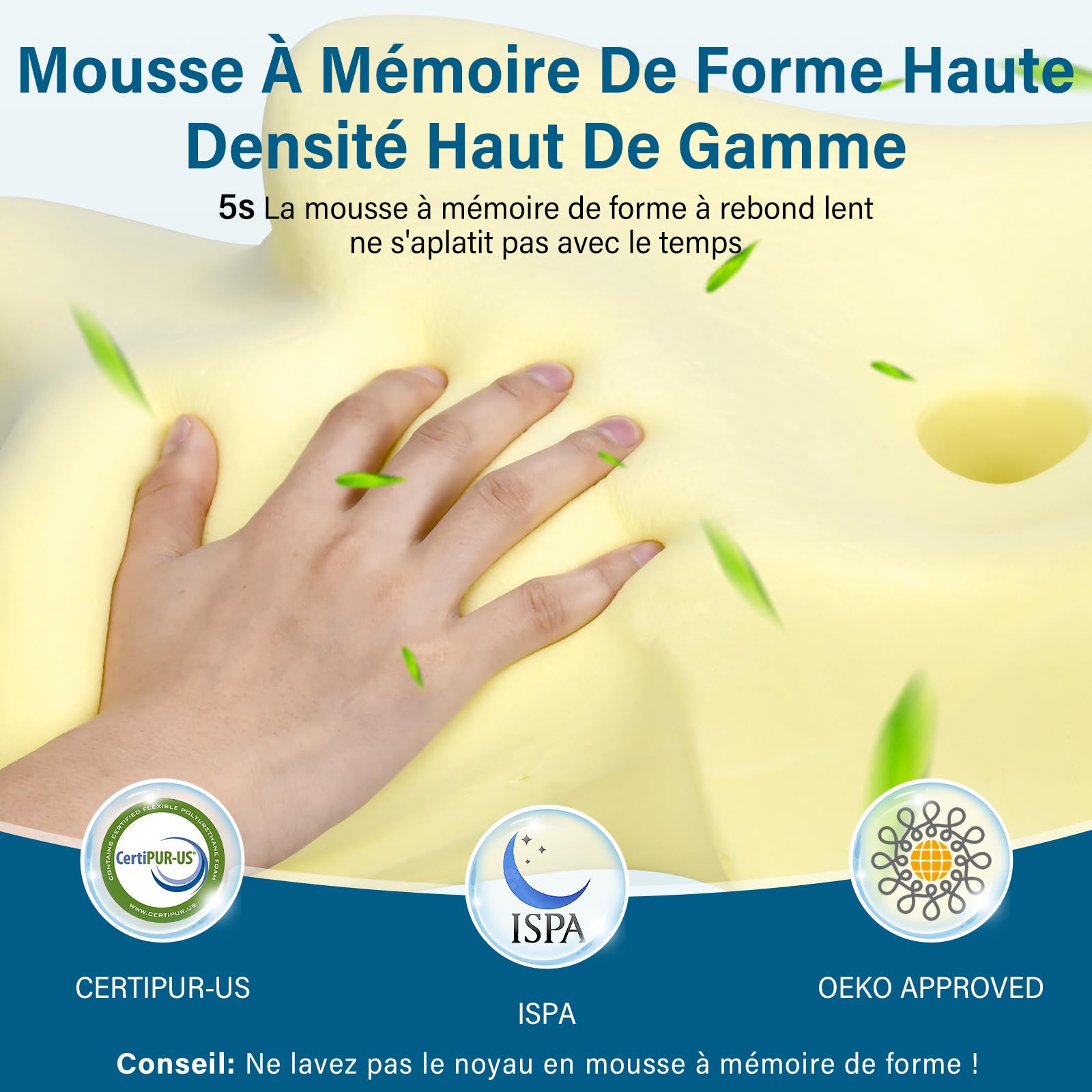 Oreiller Ergonomique Cervical Oreiller Memoire Forme, Adapté aux Personnes Dormant avec Taie d'oreiller Amovible, Coussin pour Dormir sur Le Côté, Le Dos et Le Ventre, 66x37x12/9 cm, Gris