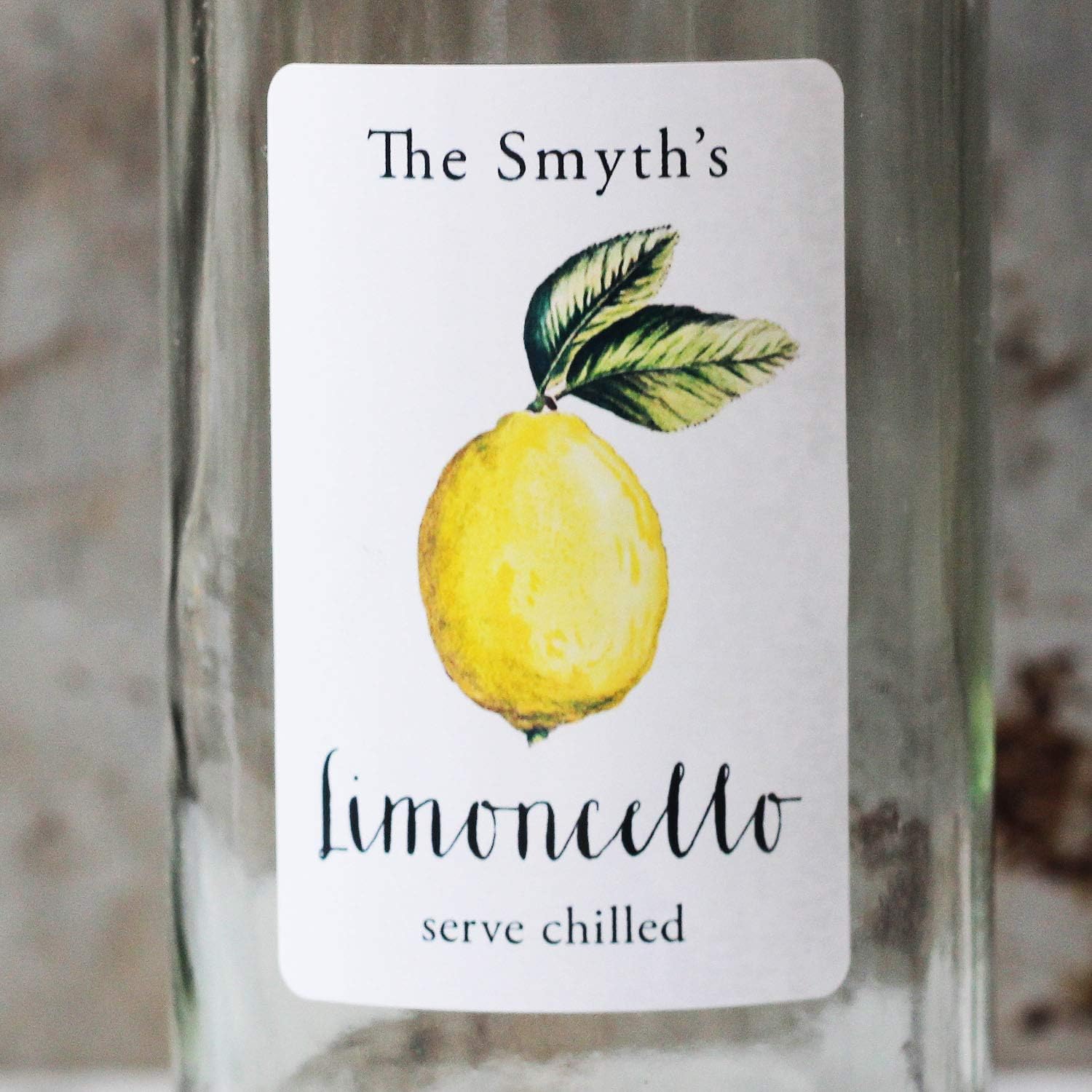 Personalized Limoncello Labels - Cheerful Style Lemon with Green Leaves - 18 Labels per Package (3" Tall x 2" Wide)