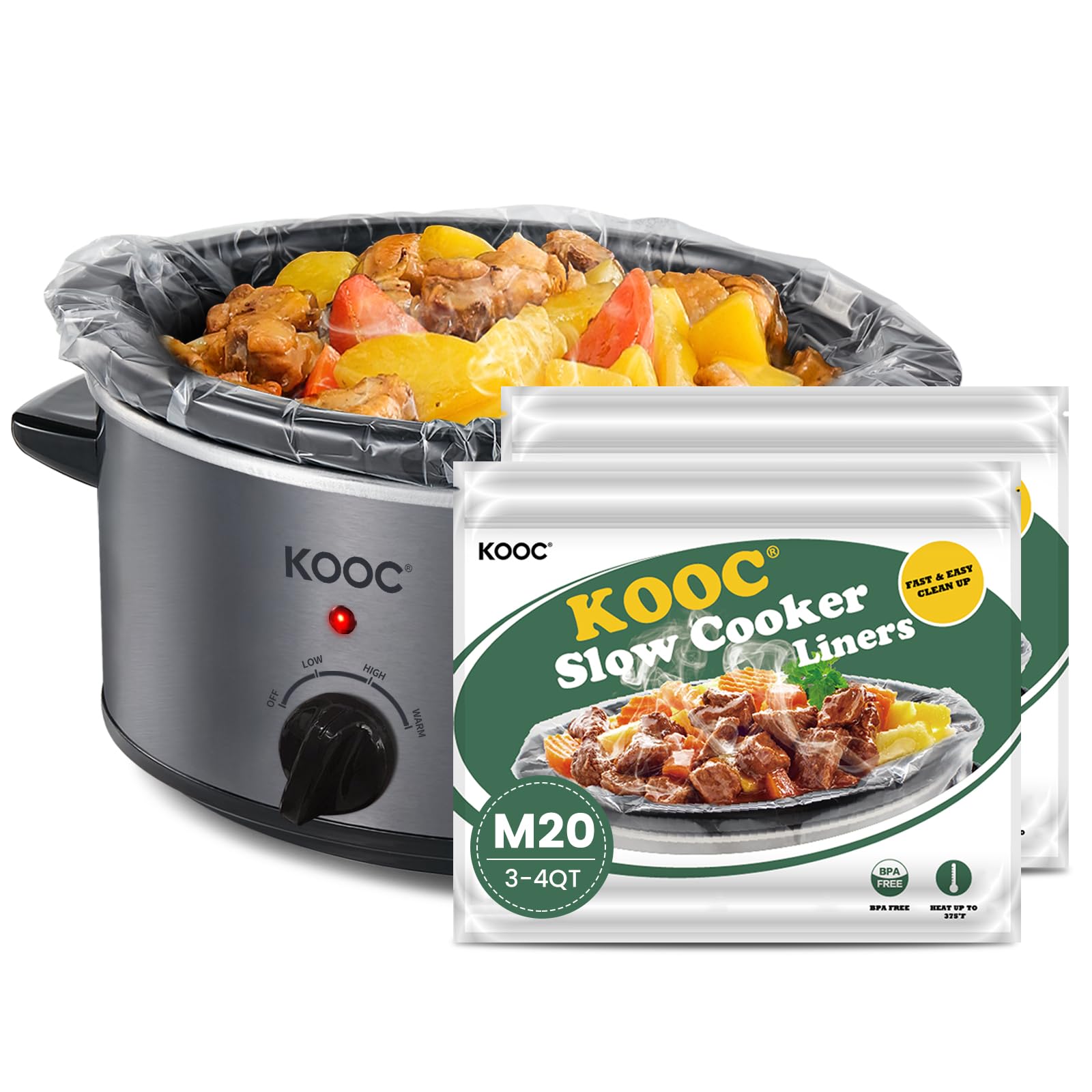 KOOC Slow Cooker Liners, 20 Count Disposable Slow Cooker Liners Plastic Bags Fit 3QT-4QT for Slow Cooker, Fresh Locking Seal Design, BPA Free, 11"x 17", 20 Liners-image-24