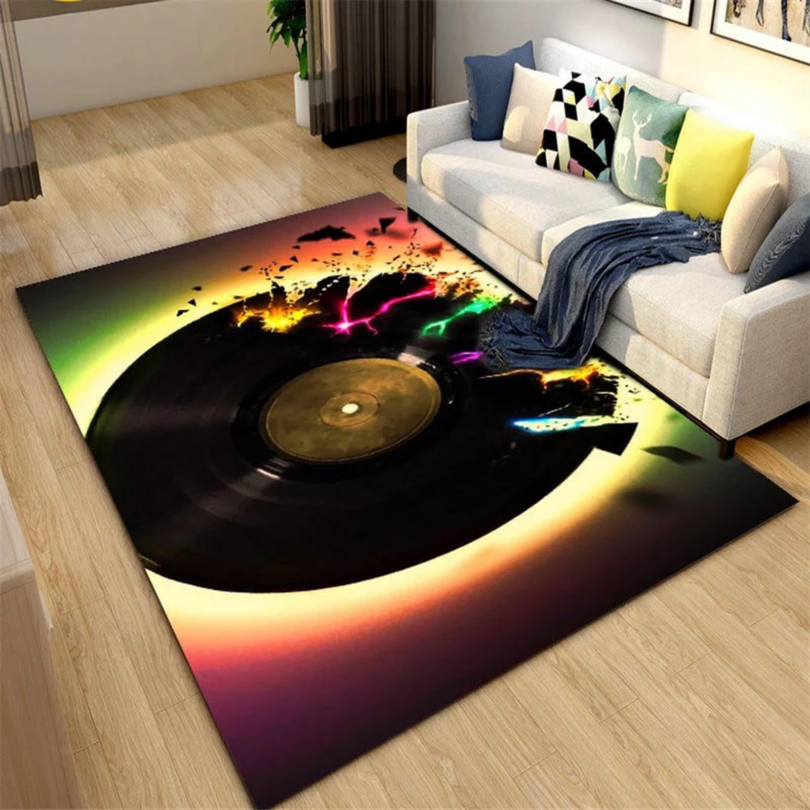 Tapis de chambre antidérapant style musique retro 3D pour enfants