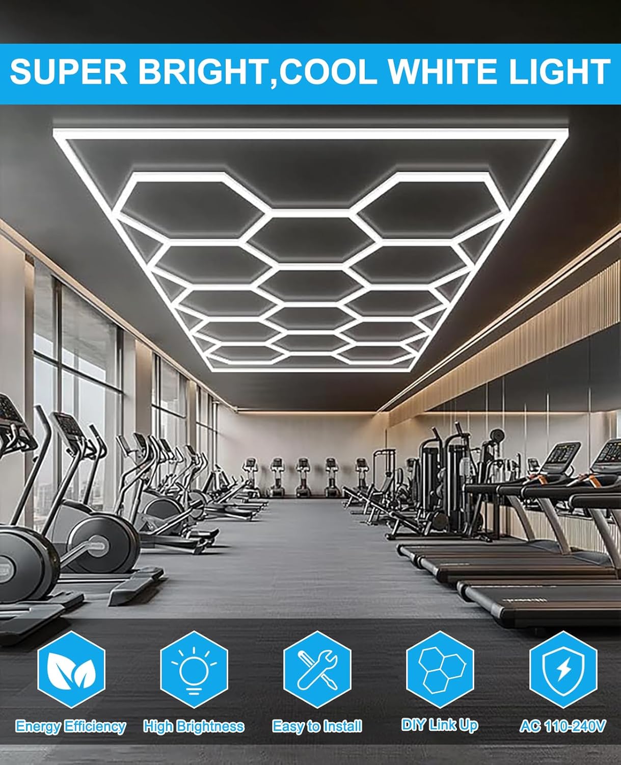 garage lights hexagon led lights diy ceiling led shop light 91630lm for basement warehouse workshop barbershop car care wash room auto beauty gym exhibition hall 14 grids with rectangle frame 6500k 14 hex with rectangle frame