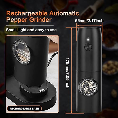 Miniatura 5 de Juego de molinillo eléctrico recargable de sal y pimienta, molinillo automático de sal y pimienta con luz LED, molinillo de sal y pimienta, grosor