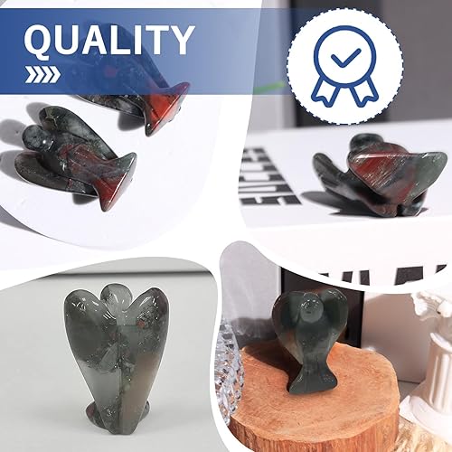 Miniatura 5 de QINJIEJIE Cristales de sangre africanos, decoración de ángel de la paz, estatua de ángel de la paz, piedra de la guarda, piedras preciosas talladas