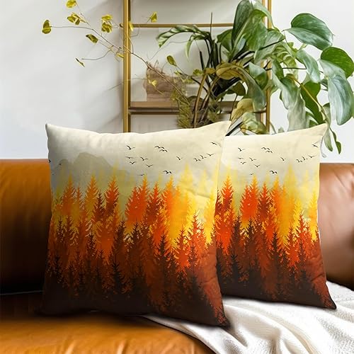 Miniatura 7 de Juego de 2 fundas de almohada de bosque otoñal de 18 x 18 pulgadas, fundas decorativas de algodón para el hogar, sofá, cama, patio