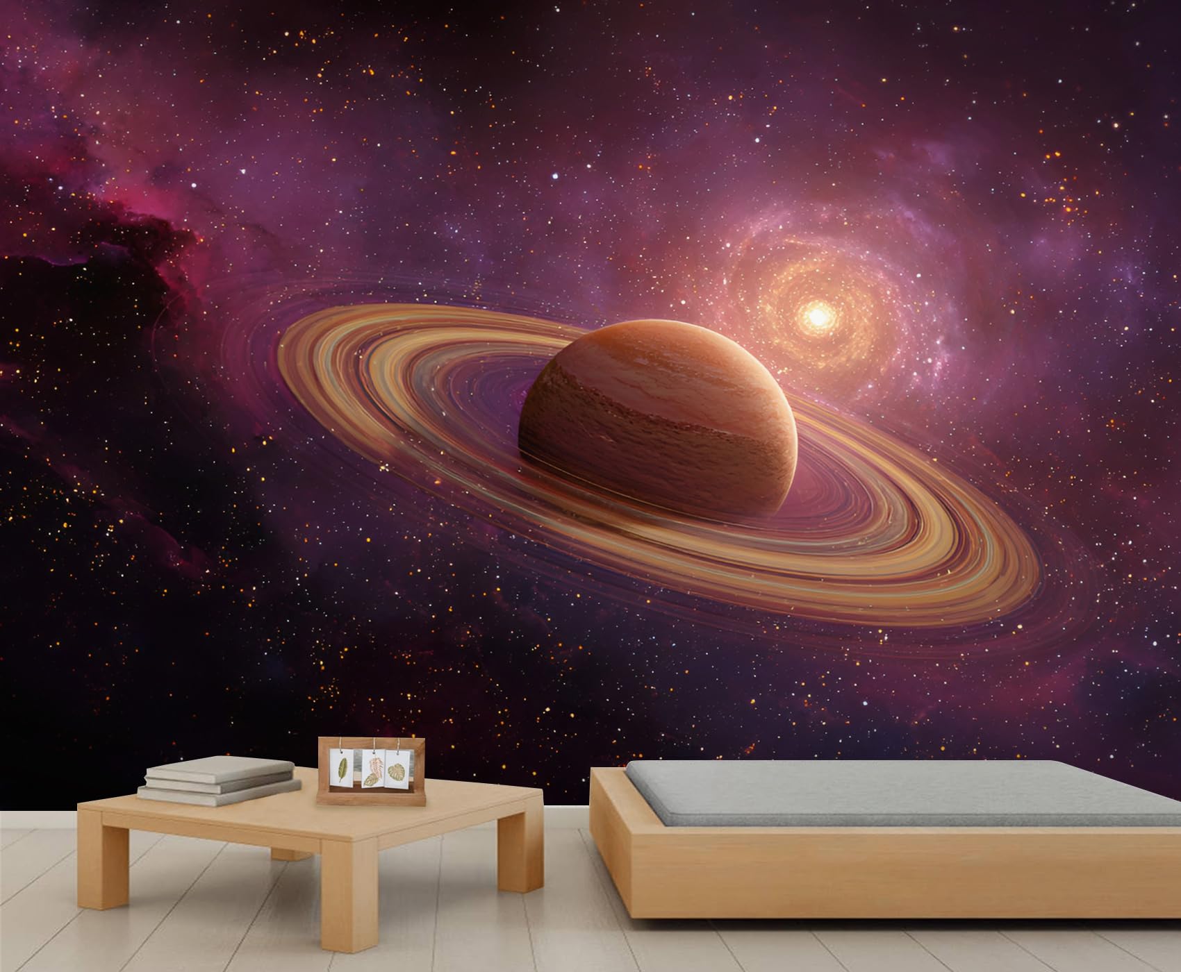 Sci-Fi Cosmic Galaxy Wallpaper Cosmic Ringed Planet Wall Murals Purple Pink Nebula Mural Universe Space Starry Sky Wallpaper for Bedroom Living Room 450 x 305 cm