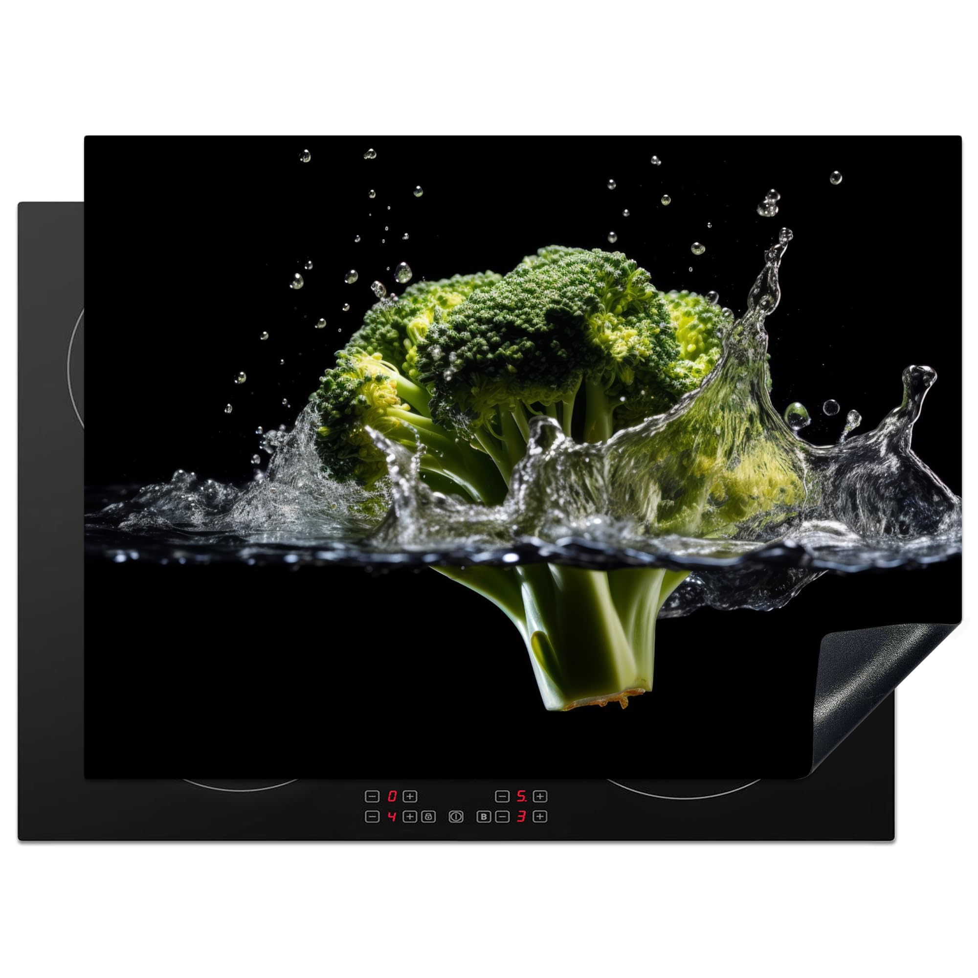 KitchenYeah© Induction Hob Protector Mat 20.5"x27.6" / 70x52 cm Cooker Top Protectors Cover Ceramic Covers Electric Hobs Vinyl Broccoli - Green - Water - Black