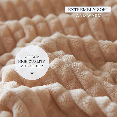 Miniatura 5 de Simple&Opulence Manta de microfibra de lujo súper suave con diseño de cuadrícula estereoscópica (marfil, 50 x 70 pulgadas)