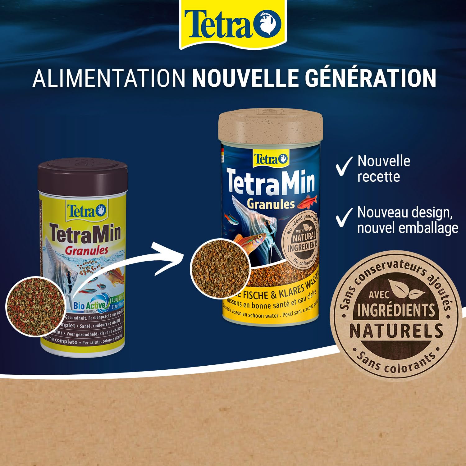 Granulés Tetra Min Nutri Evolution : une alimentation équilibrée pour poissons tropicaux.